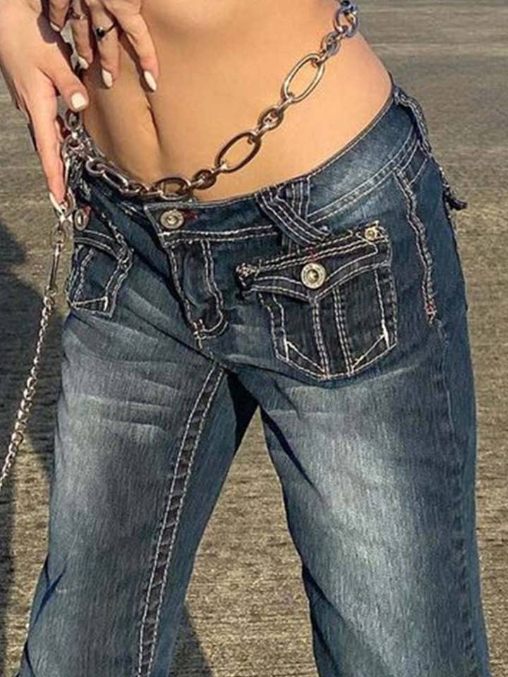 Blue Pocketed Low-waisted Flares Jeans for wholesale on Faire