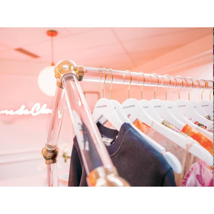 LuxHoldups - Wholesale Coat Rack - Lucite and Brass Clothing Rack for Retail and Storage