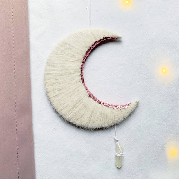 The Cosmic Workroom – wholesale Wall Accent – White & Pink Crescent Moon Wall with Crystal Quartz2