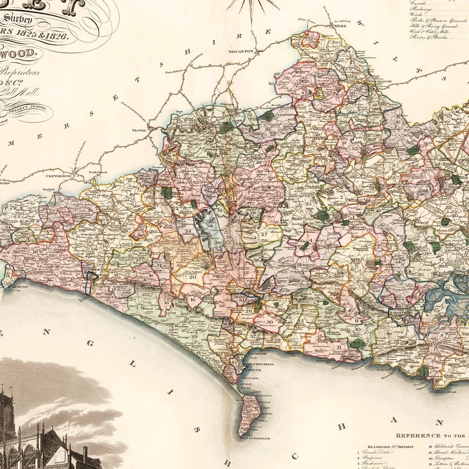 Ted's Vintage Art - Wholesale Map - Vintage Map of Dorset England, 18293
