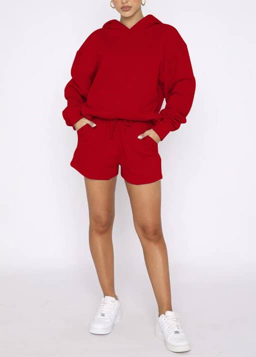 HIDDENBRAND - Wholesale Lounge Set - Women's - Oversized hooded sweatshirt and short 2 piece set outfits16
