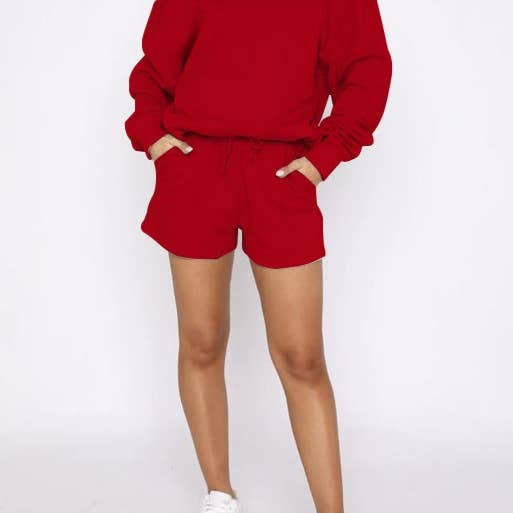 HIDDENBRAND - Wholesale Lounge Set - Women's - Oversized hooded sweatshirt and short 2 piece set outfits16
