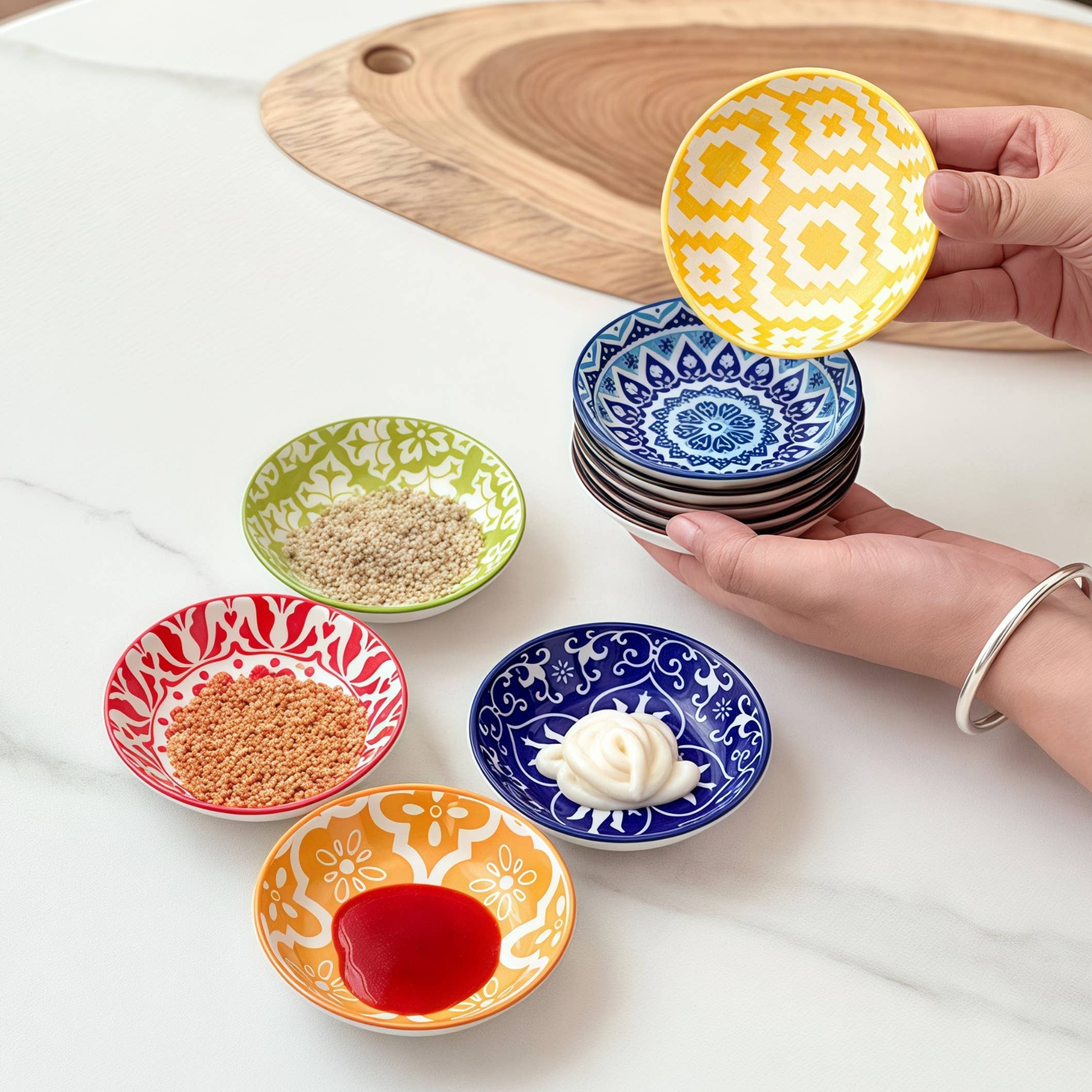 Otterware - Vente Bols à condiments/sauces - Plat à sauce en céramique peint à la main bohème16