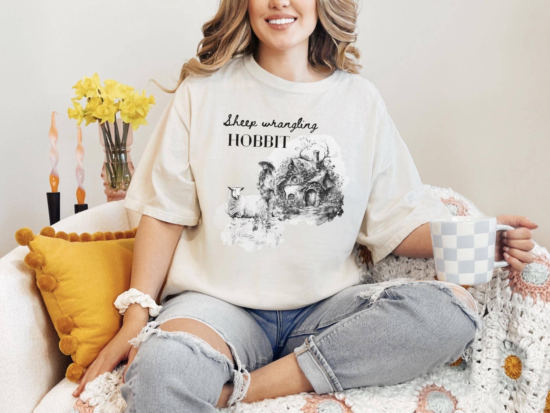 CVH DREAMY LTD - Wholesale T-Shirt (Graphic) - Unisex - Retro Shepherd Hobbit T-Shirt, Sheep Wrangling Hobbit Shirt0