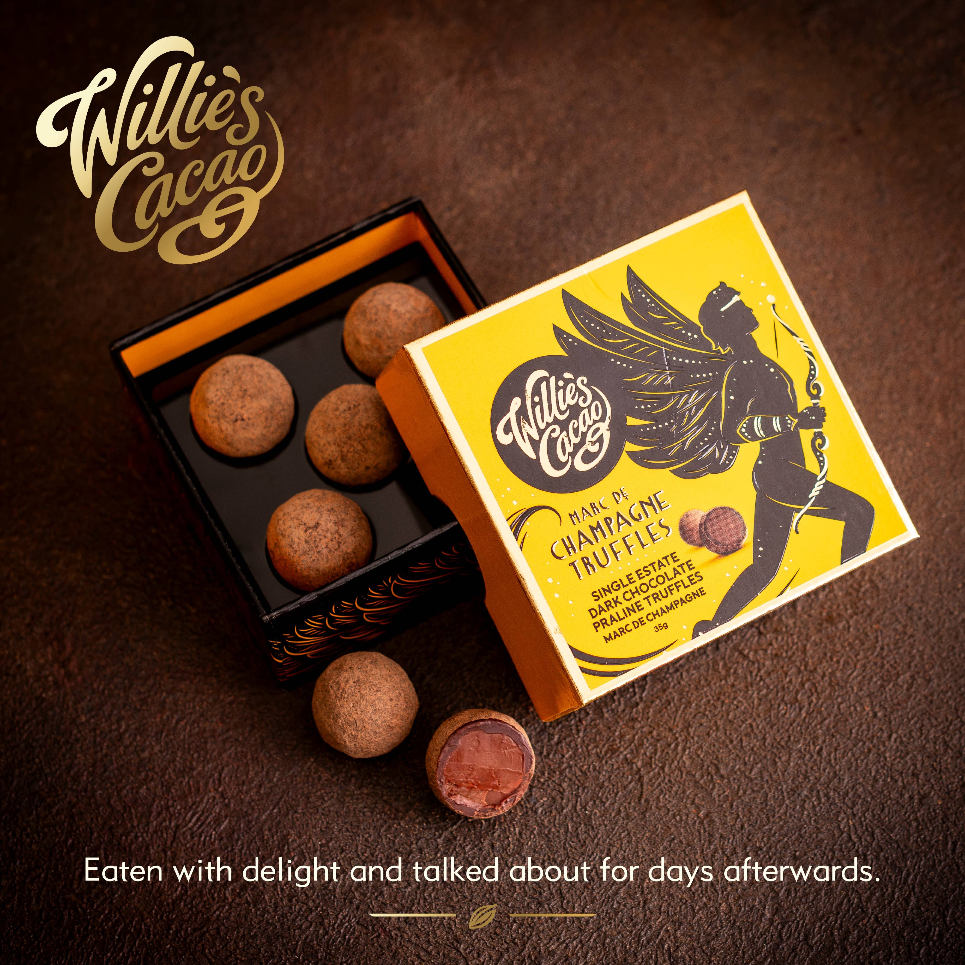 Willie's Cacao - Wholesale Chocolate Box - Champagne Truffles. Dark chocolate. Vegan. 5 truffles. 35g2