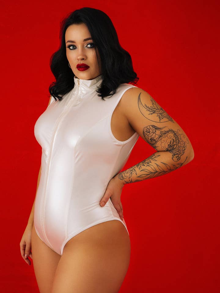 Devils Boutique - Venta al por mayor Body - Mujer - Body blanco de talla grande con cuello alto y corte alto