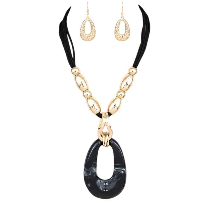 Oversize Teardrop Resin Pendant Necklace Set for wholesale by LA Jewelry Plaza