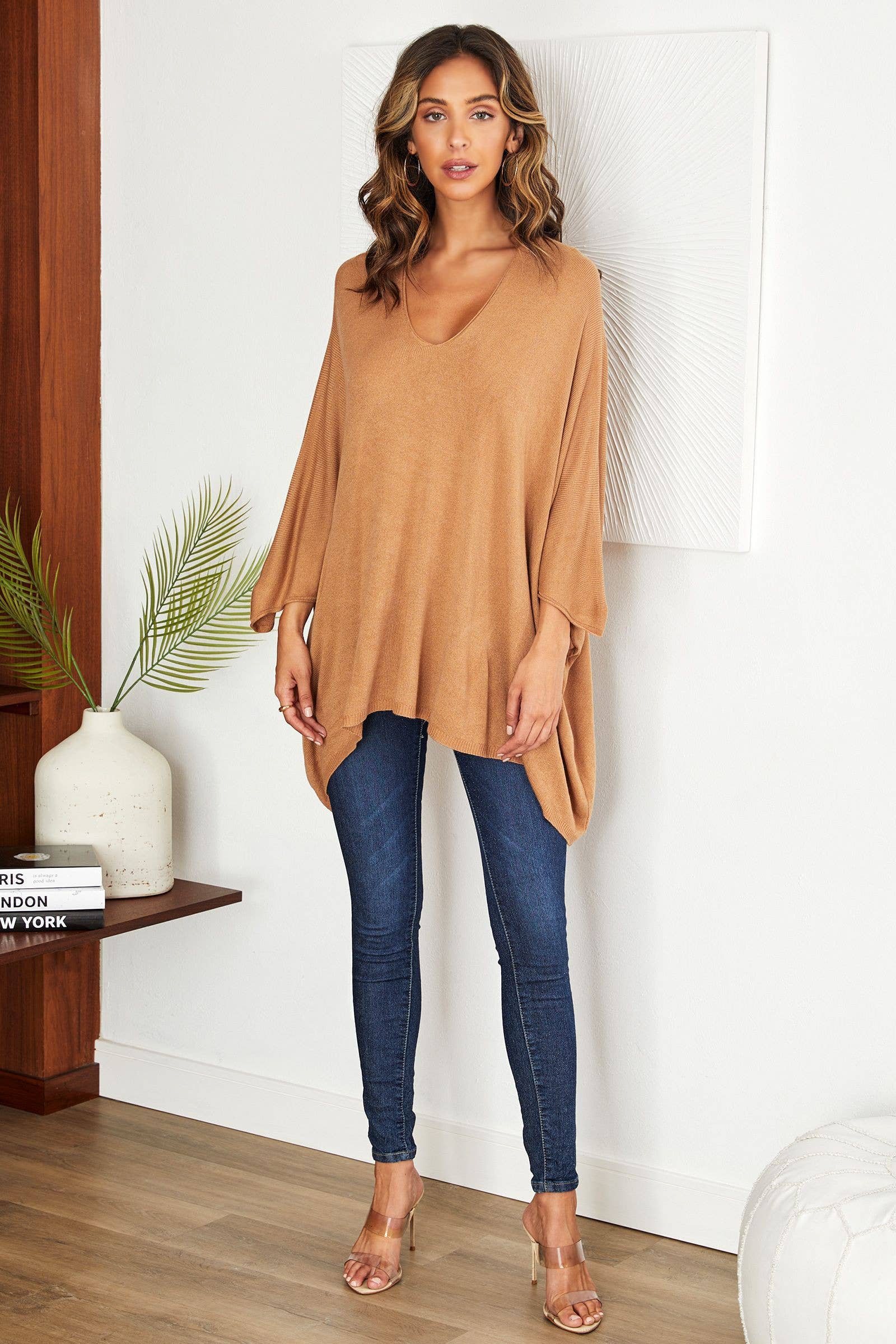 VENTI6 – Túnica - Mulher por atacado – TOP DE MALHA LEVE OVERSIZED COM DECOTE EM V DRAPEADO (2920)3