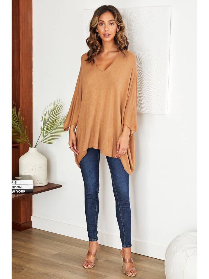 VENTI6 - Venta al por mayor Túnica - Mujer - TOP DE PUNTO LIGERO OVERSIZE CON ESCOTE EN V DRAPEADO (2920)3