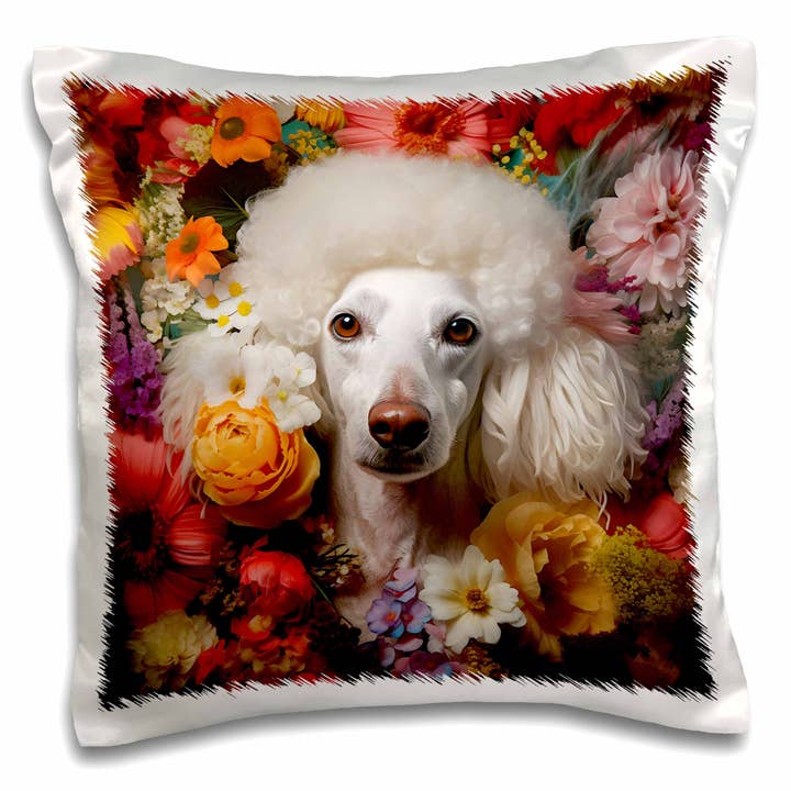 3dRose, Poodle with floral background, Pillow Case for wholesale by 3dRose
