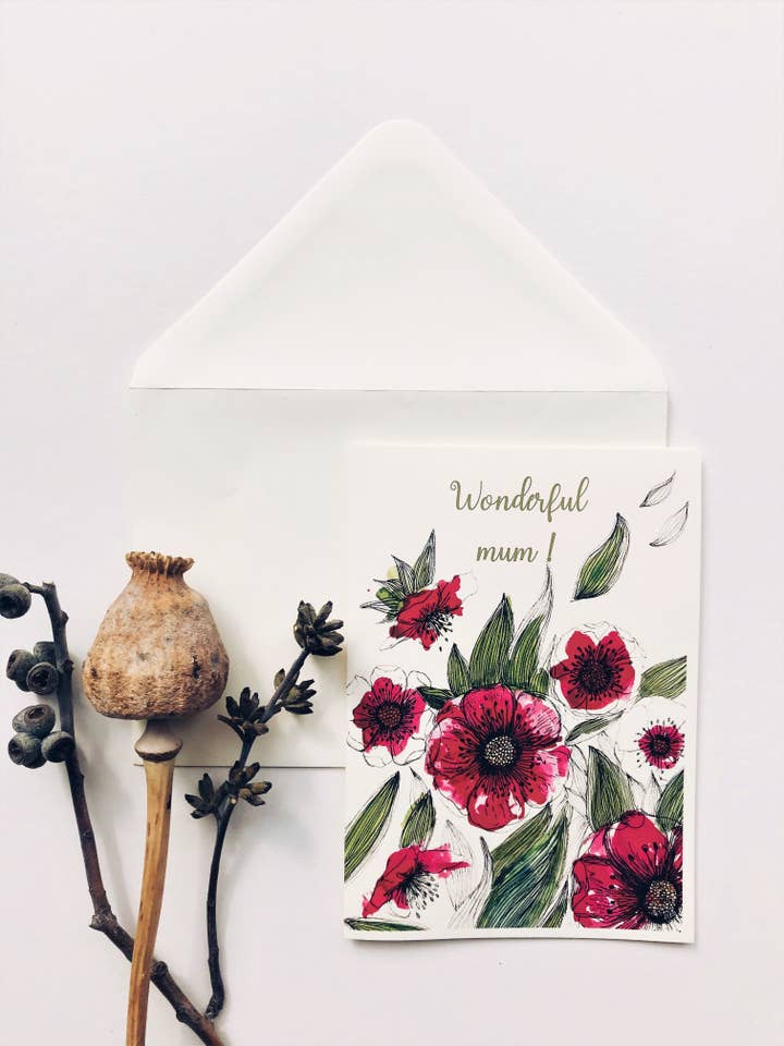 Wonderful Mum - Greetings Card for wholesale by Maria Zvaric Illustration
