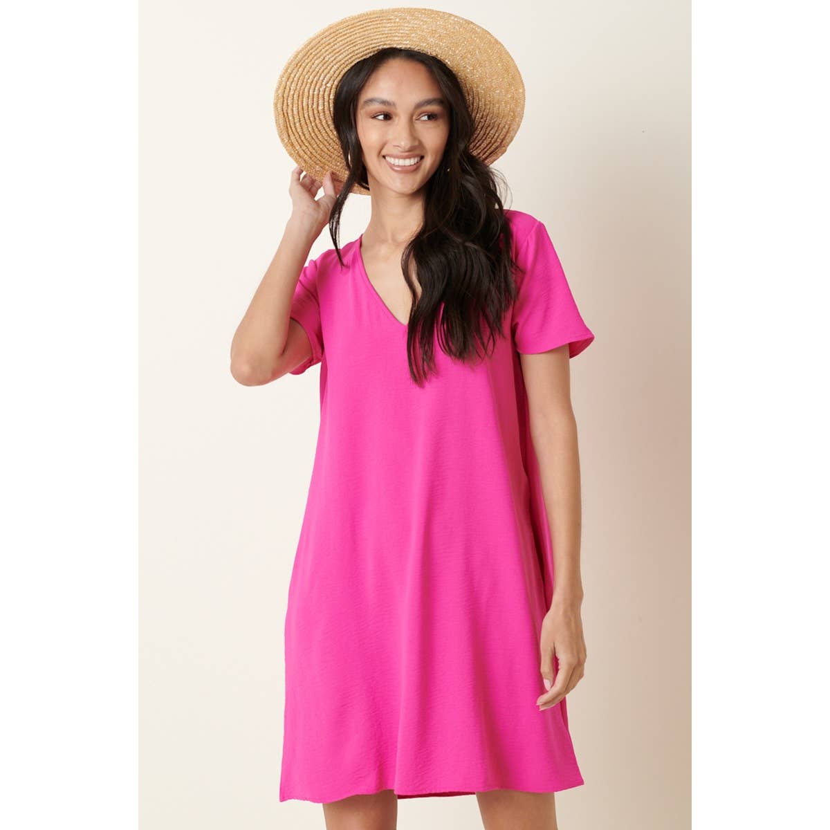 mittoshop - Wholesale Jurk - Dames - AIRFLOW SHIFTJURK MET V-HALS EN KORTE MOUWEN35