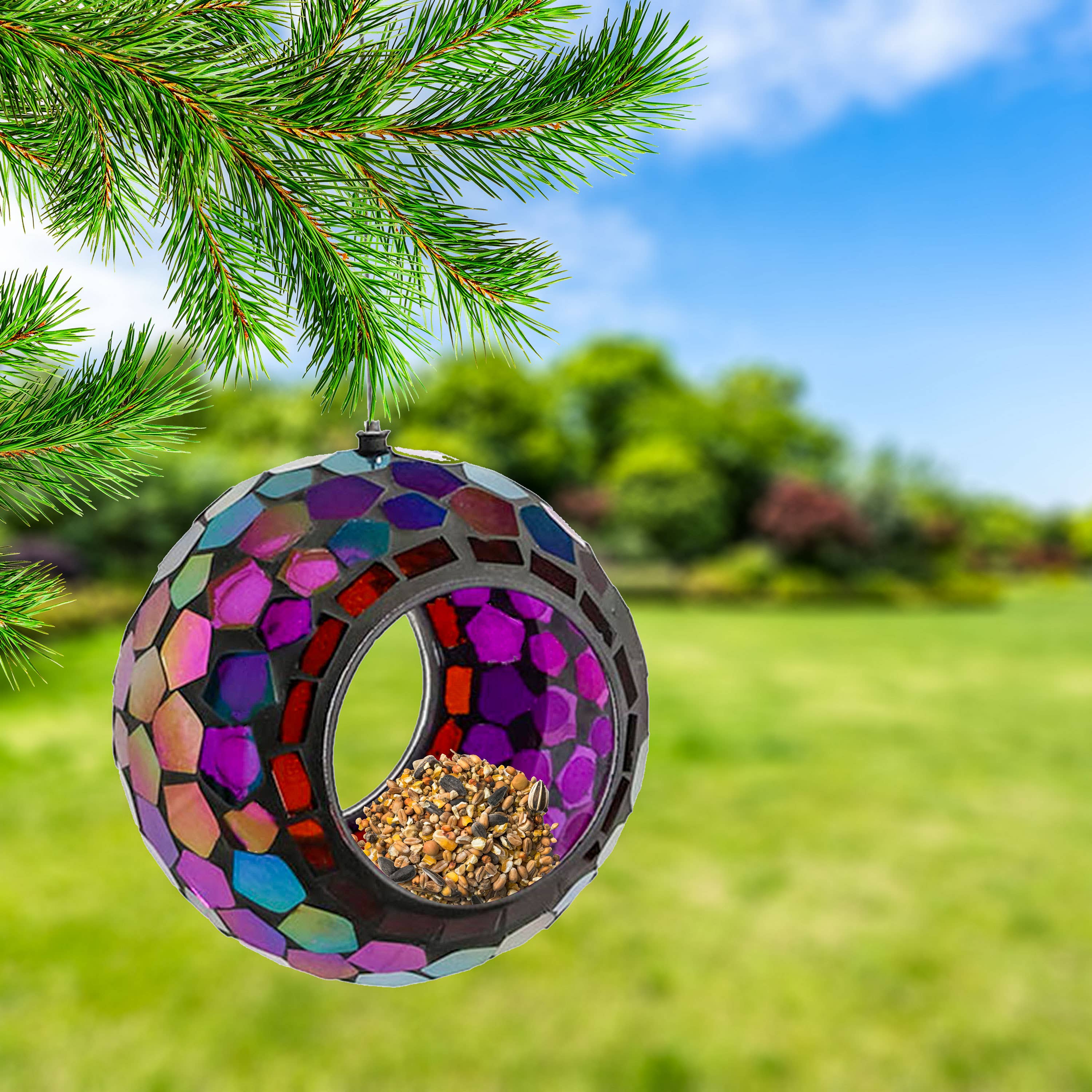 Sunnydaze Decor - Wholesale Bird Feeder - Round Mosaic Fly-Through Hanging Bird Feeder - 6 in - Purple7