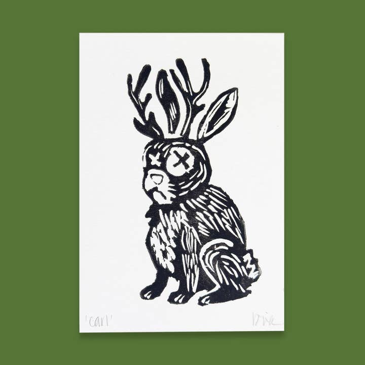 Hammock Fine Art - Wholesale Art Print - Carl the Jackalope Linocut Art Print (Signed Original)0