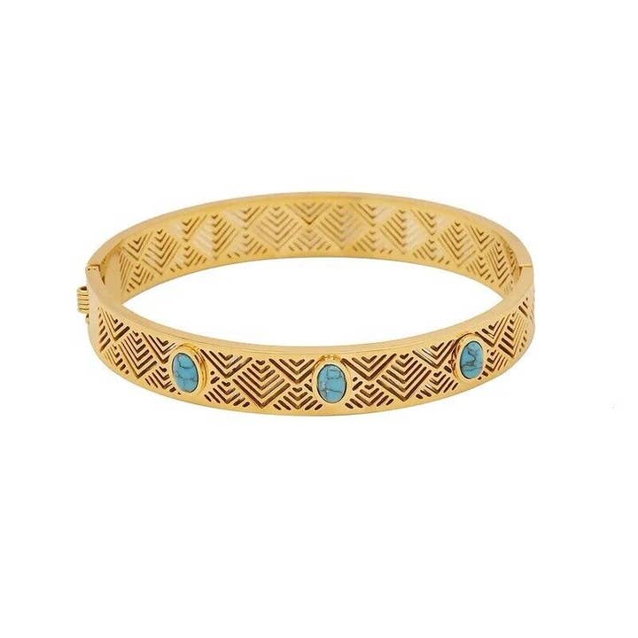 18k Gold Plated Stainless Steel With Turquoise Stones Bangle/Bracelet for wholesale by Fleur de lys collections