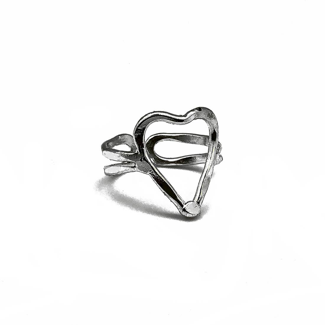 Anju Jewelry - Wholesale Cocktail/Statement Ring - Silver Plated Adjustable Ring - Open Heart