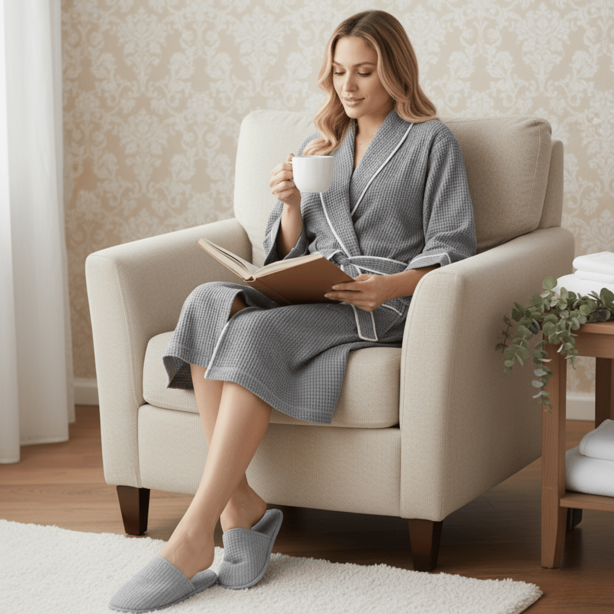 Lotus Linen – wholesale Robe – Women's – Knee-Length Waffle Robe for Women39