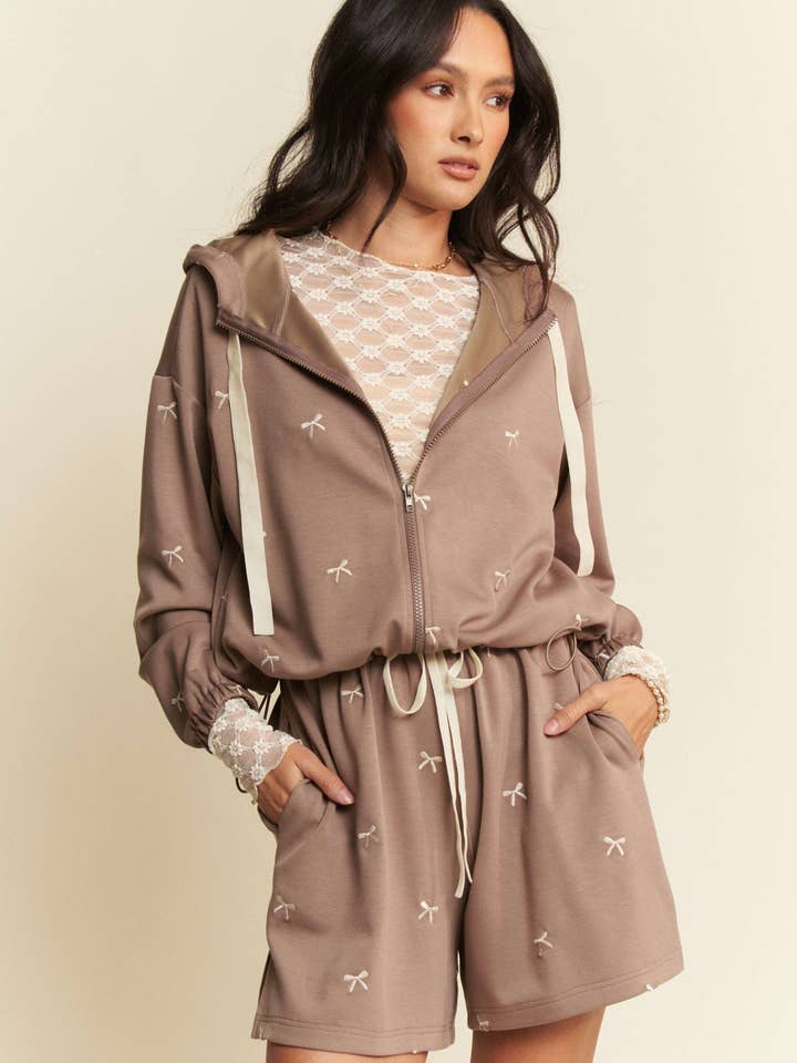 Davi & Dani - Wholesale Hoodie – Women's - RIBBON EMBROIDERY ZIP UP LONG SLEEVE HOODIE JACKET14