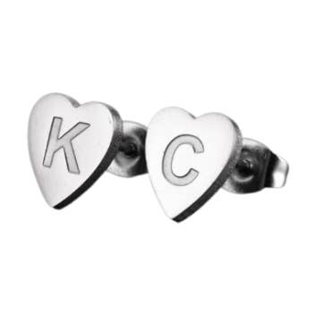Silver KC Heart Stud Earrings for wholesale by EB and Co.