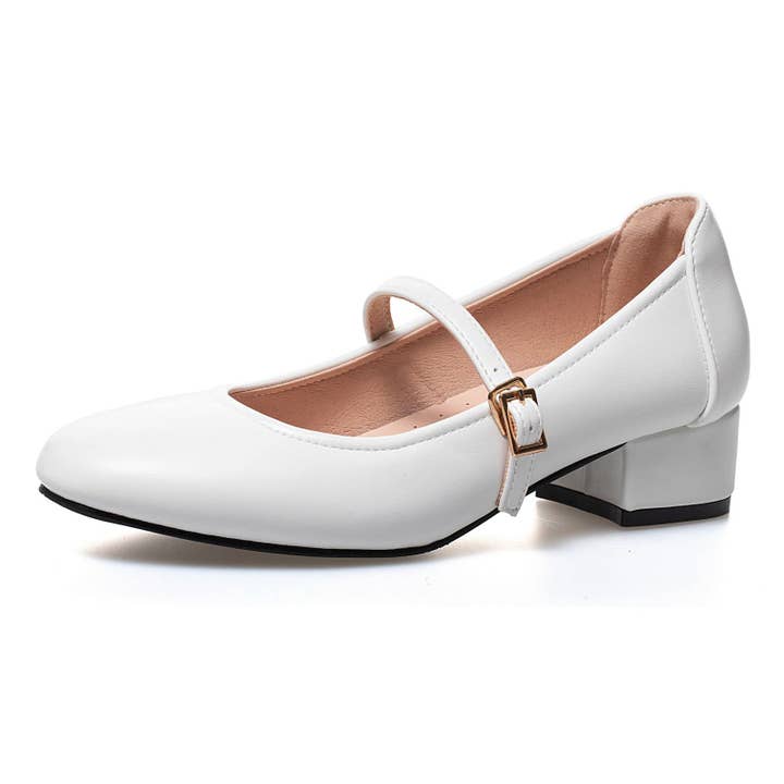 Women's Mary Jane Pumps Heels Shoes, PU White for wholesale by potiful