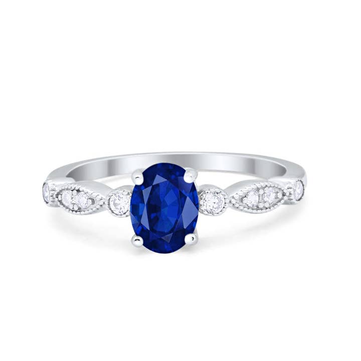 Vintage Style Wedding Ring Round Simulated Blue Sapphire CZ for wholesale by Blue Apple Imports