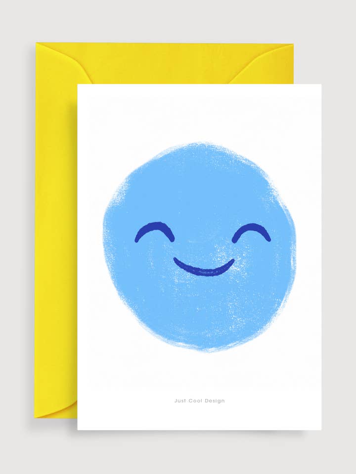 Mini impresión artística con cara azul | Tarjeta de nota Happy Face para venta al por mayor de Just Cool Design
