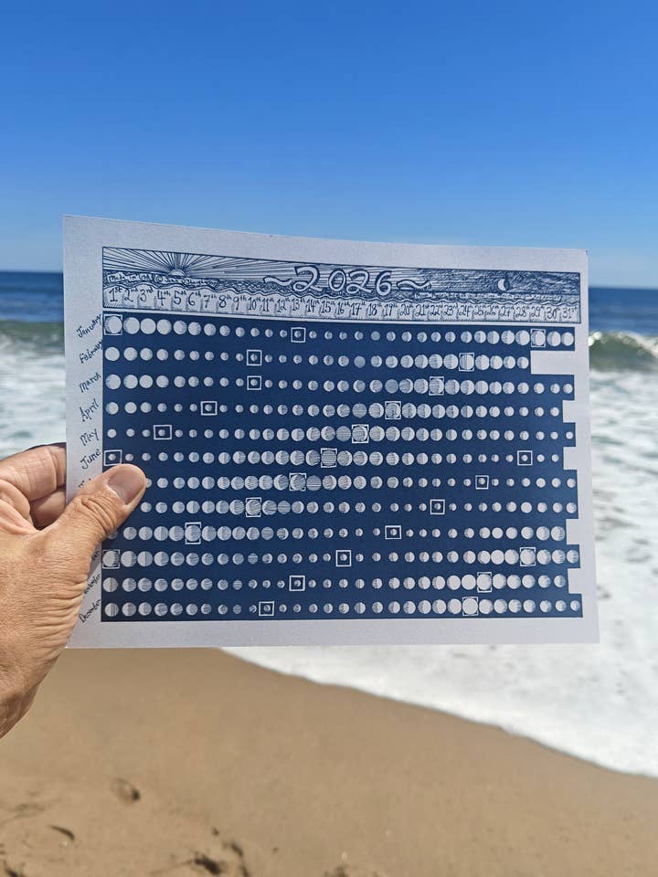 Horizontal 2026 Lunar Calendar with Perigee and Apogee Moon for wholesale by JD OShaughnessy