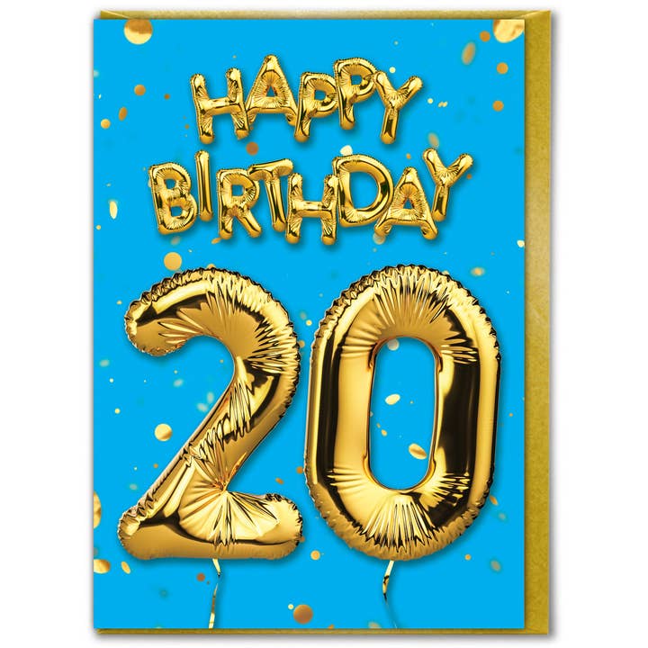 Brainbox Candy – wholesale Födelsedagskort – 20-årsdag - Guldballong - Blå hälsningskort