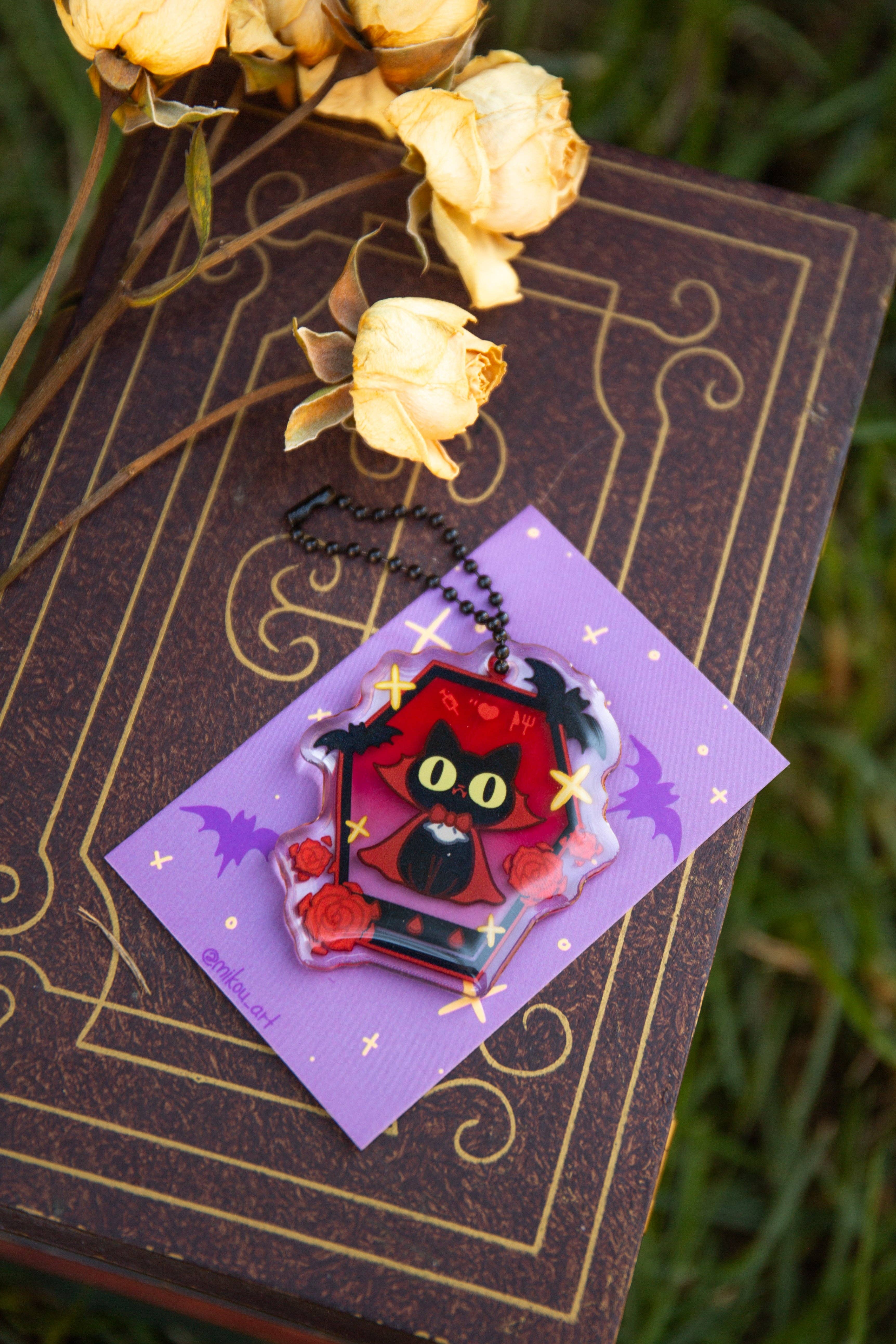 MikouArt - Vendita all'ingrosso Portachiavi - Donna - Portachiavi in resina epossidica acrilica Tamagotchi Gatto Vampiro, ciondolo per telefono, regalo per amanti dei gatti, regalo per lei, arte originale di Mikou3