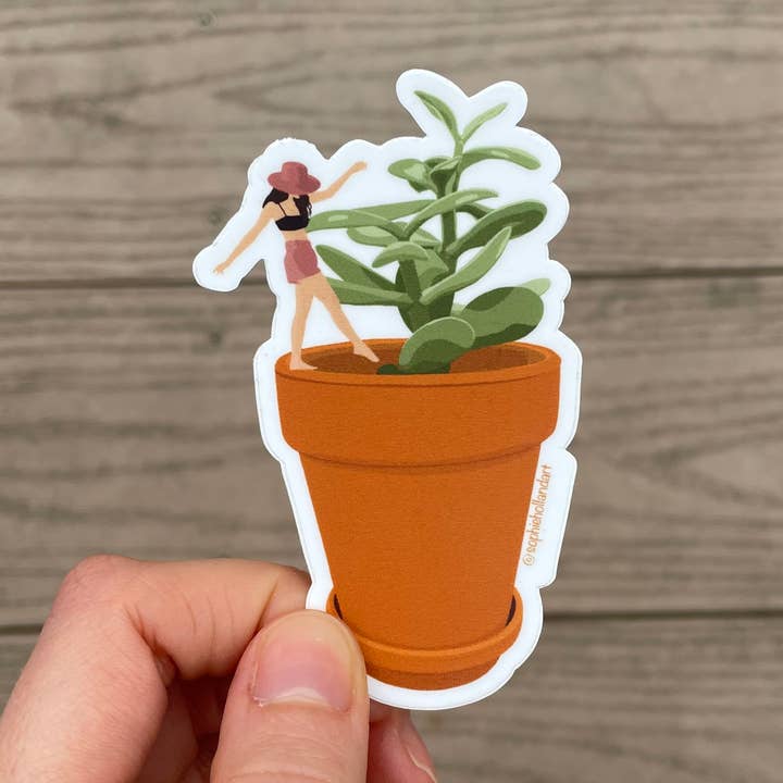 Jade Plant Girl Sticker for wholesale by Sophie Holland Art