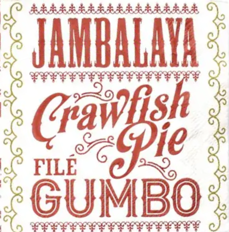 THE PARISH LINE - Wholesale Disposable Napkin - Cocktail Napkin - Jambalaya, Crawfish Pie, File' Gumbo1
