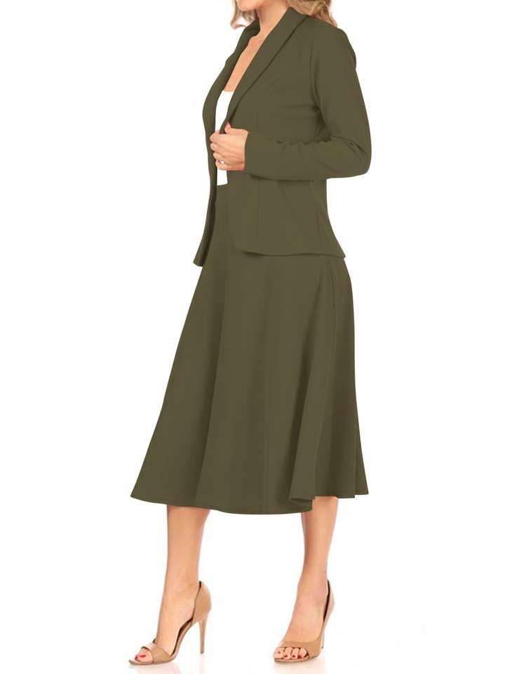 MOA COLLECTION - Wholesale Top & Skirt Set - Women's - Women's Two Piece Casual Blazer Relaxed A-Line Midi Skirt26