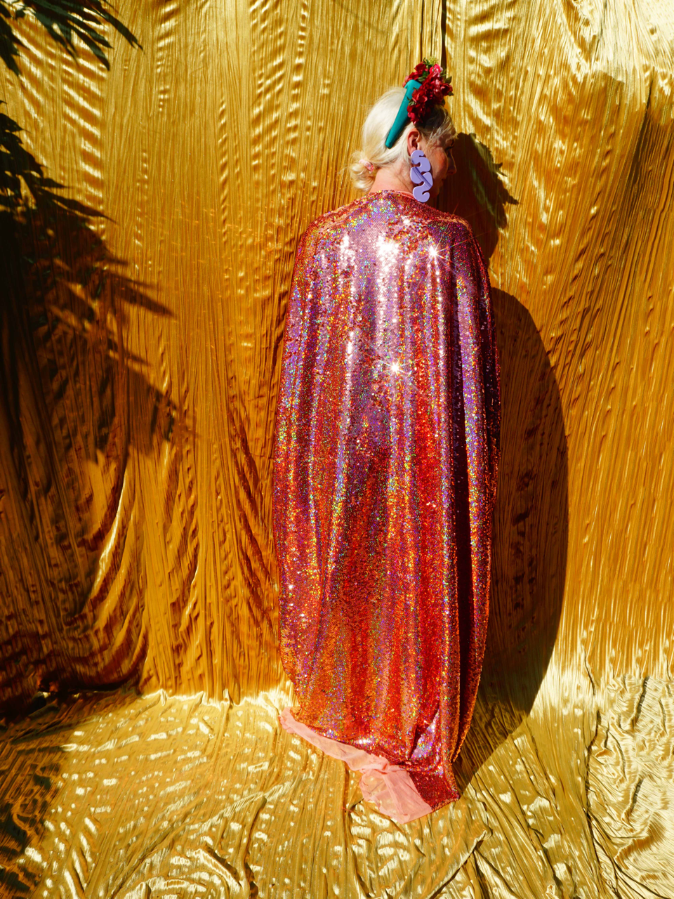 Fumbalinas – wholesale Kaftan – Women's – Rose Gold Holographic Sequin V-neck Kaftan Gown3