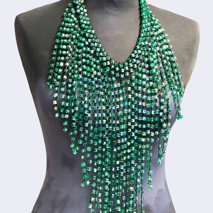 Jianhui London – wholesale Bib necklace – 6 x 6 Crystal Fringe Necklaces - Long Tassle