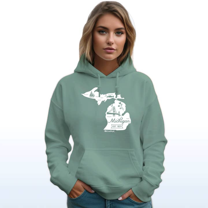 LIVNFRESH - Wholesale Hoodie - Women's - "Vintage Michigan" Relaxed Fit Classic Hoodie3