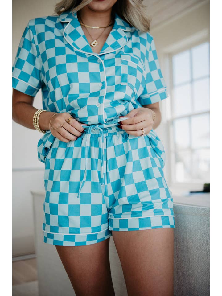 Teal Checker Wholesale Pajama Loungewear for wholesale on Faire