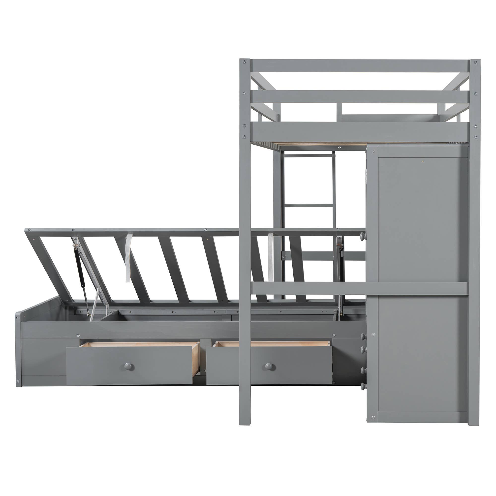 HomeRoots - Wholesale Bed - Gray Twin Over Twin Wood Bunk Bed With Drawers And Storage3