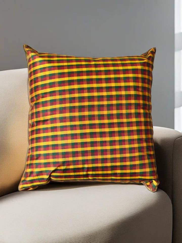 Handmade Cushion Cover Checked Silk Multicolor Pack of 2 for wholesale by Kika Home Collections