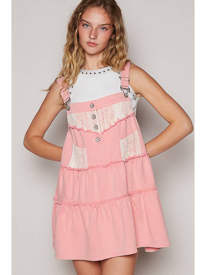 Pol Clothing - Wholesale Skirt - Women's - Frayed edge button suspender denim skirt