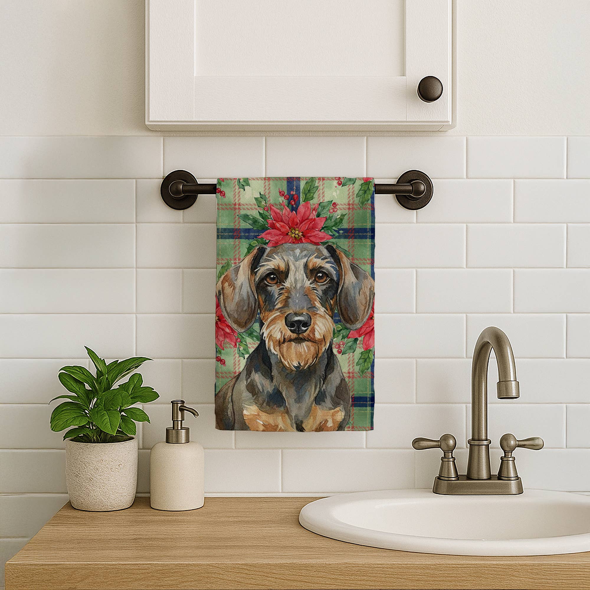 Caroline's Treasures - Wholesale Hand Towel - Wirehaired Wild Boar Dachshund Christmas Poinsettas Towel W0