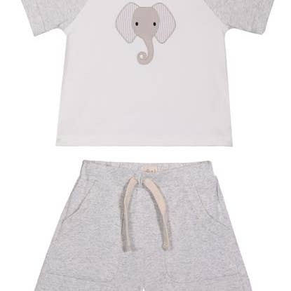 Conjunto de 2 Piezas de Camiseta y Pantalones Cortos Lucas con Aplique de Elefante para venta al por mayor de ettie + h
