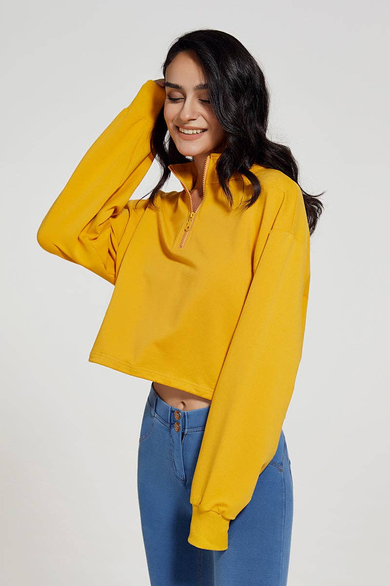 Crave by FW - Wholesale Sweatshirt - Women's - Half-zip Stand-up Collar Sweatshirt - Cropped Design10