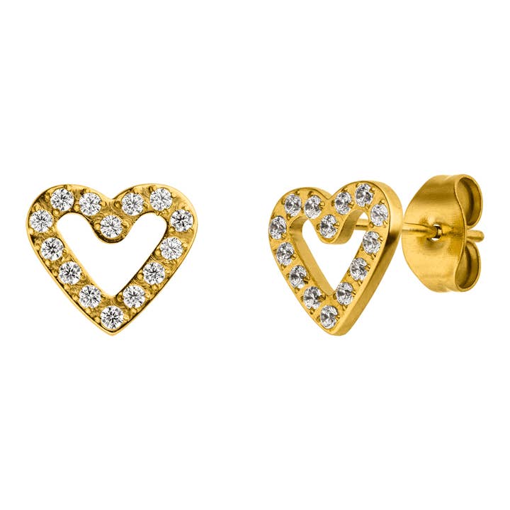 Shine Heart Stud Earrings | 18K Gold Plated for wholesale by Schmuckgroßhandel