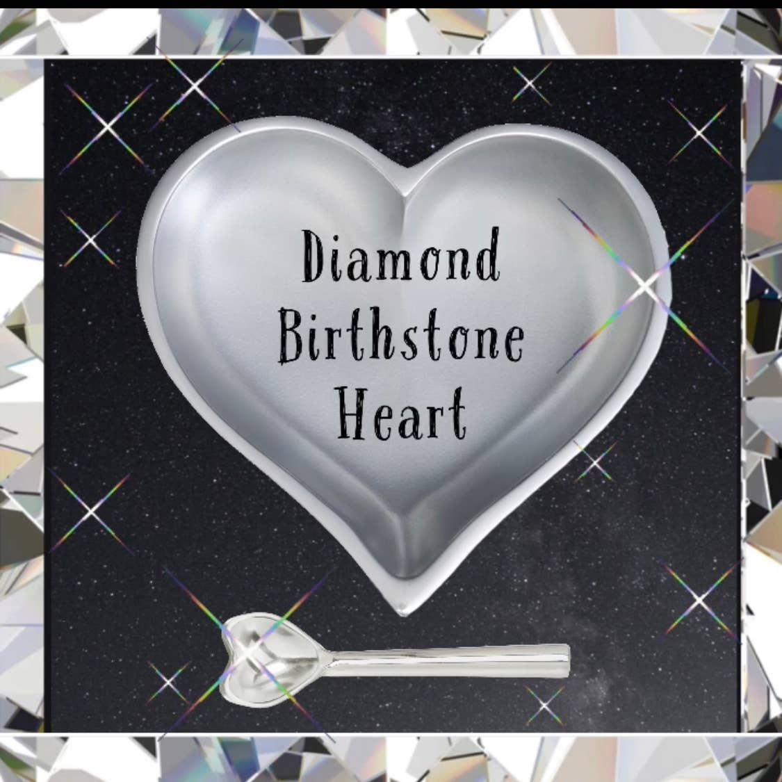 Inspired Generations - Wholesale Serving Tray - April Diamond Silver Birthstone Heart with Heart Spoon5