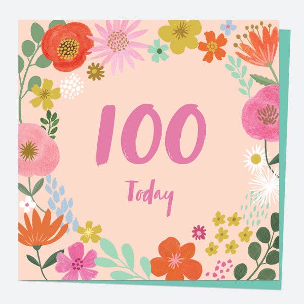 100th Birthday Card - Beautiful Blooms - Border 100 for wholesale by Dotty About Paper