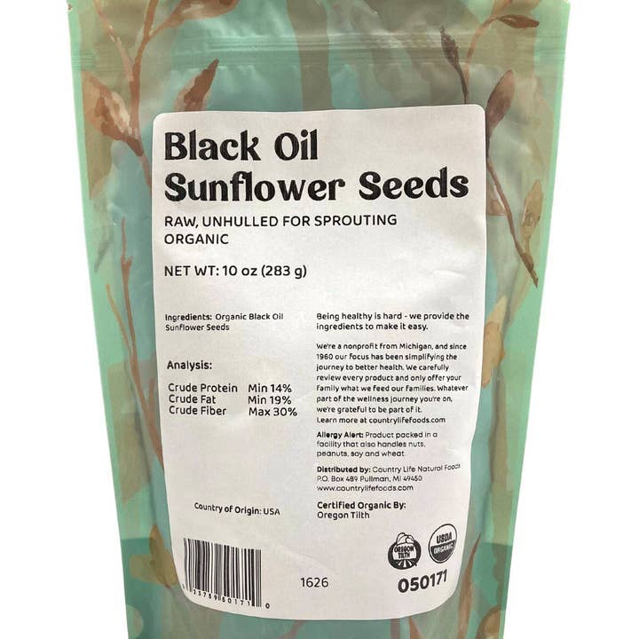 Country Life Natural Foods - Wholesale Seeds/Kernels - Sunflower Seeds, Black Oil, Unhulled For Sprouting, Organic1