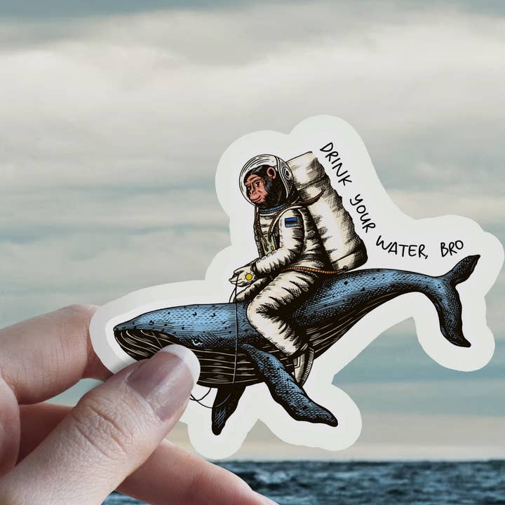 Autocollant Drink Your Water Astronaut Monkey pour la vente par Pop Haste