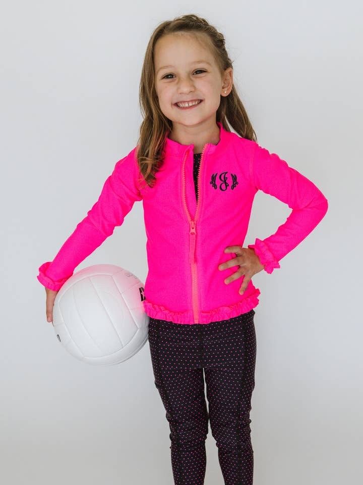 Pink Girls Neon Magenta Active Full Zip Ruffle Jacket for wholesale on Faire6