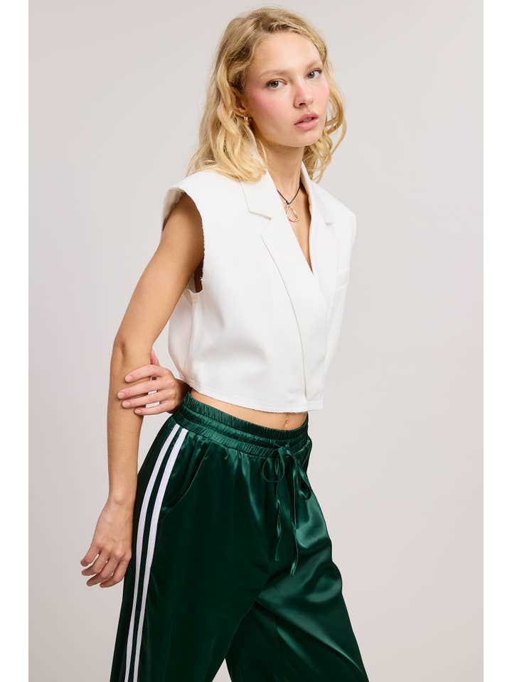 Mimosa - Wholesale Outerwear Vest - Women's - Cropped Collared Vest with Raw Hem10