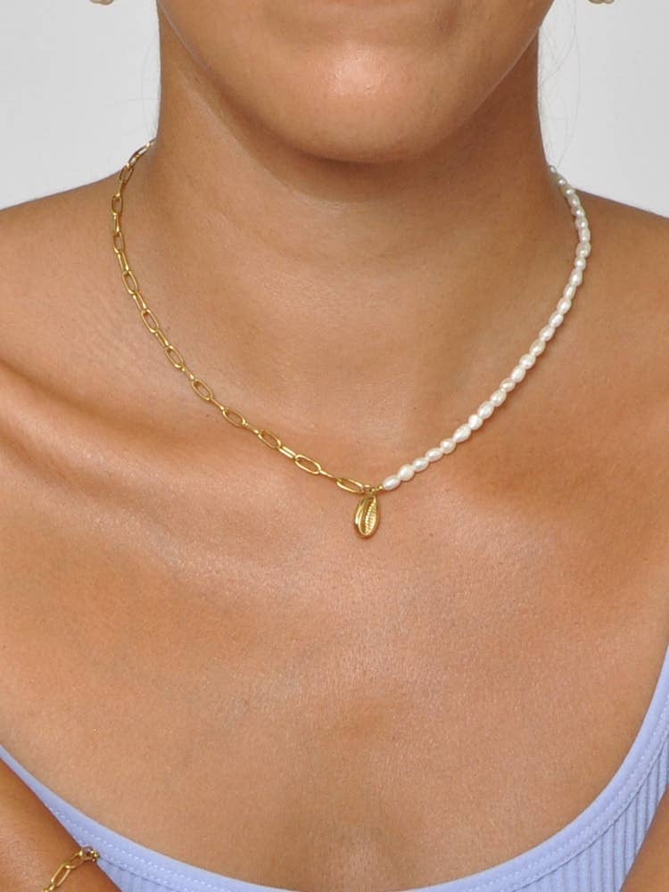 gold Stainless Steel Snail Pendant Necklace with Pearls for wholesale on Faire1